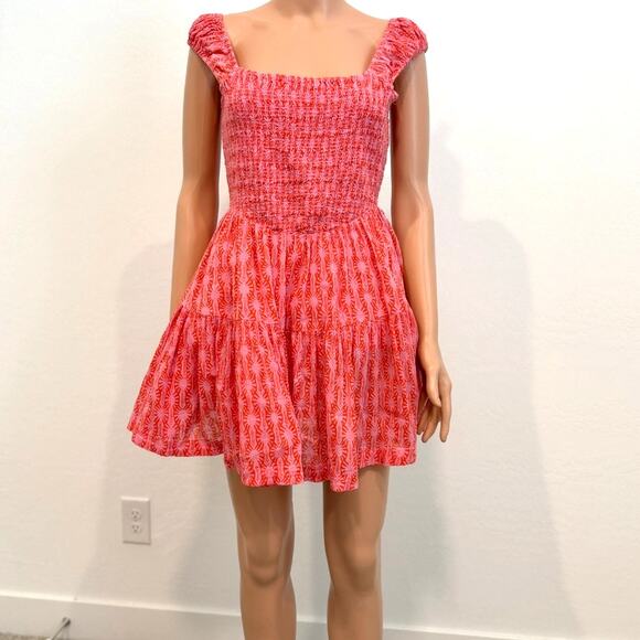 Free People Annie smocked small square neck mini dress D2 2980 - Picture 10 of 11